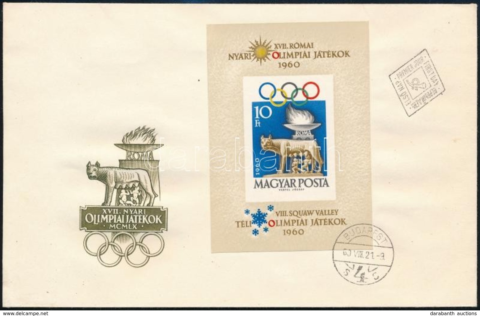 1960 Római Olimpia Vágott Blokk FDC-n (10.000) - Andere & Zonder Classificatie