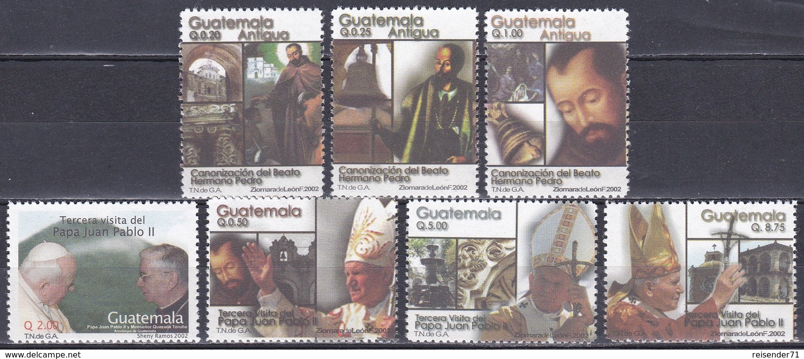 Guatemala 2002 Religion Christentum Persönlichkeiten Papst Pope Johannes Paul Pater Pedro De Betancourt, Mi. 1374-0 ** - Guatemala