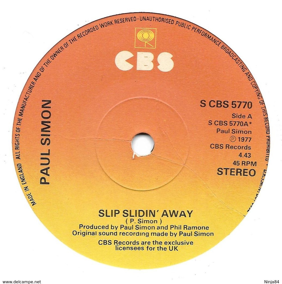 SP 45 RPM (7")   Paul Simon "  Slip Slidin' Away  "  Angleterre - Autres - Musique Anglaise