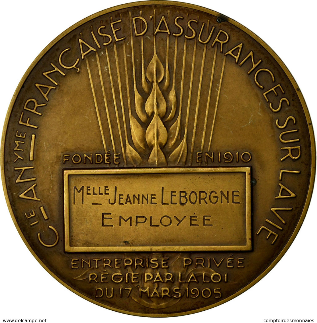 France, Médaille, La Populaire, Compagnie D'Assurances Sur La Vie, Delamarre - Autres & Non Classés