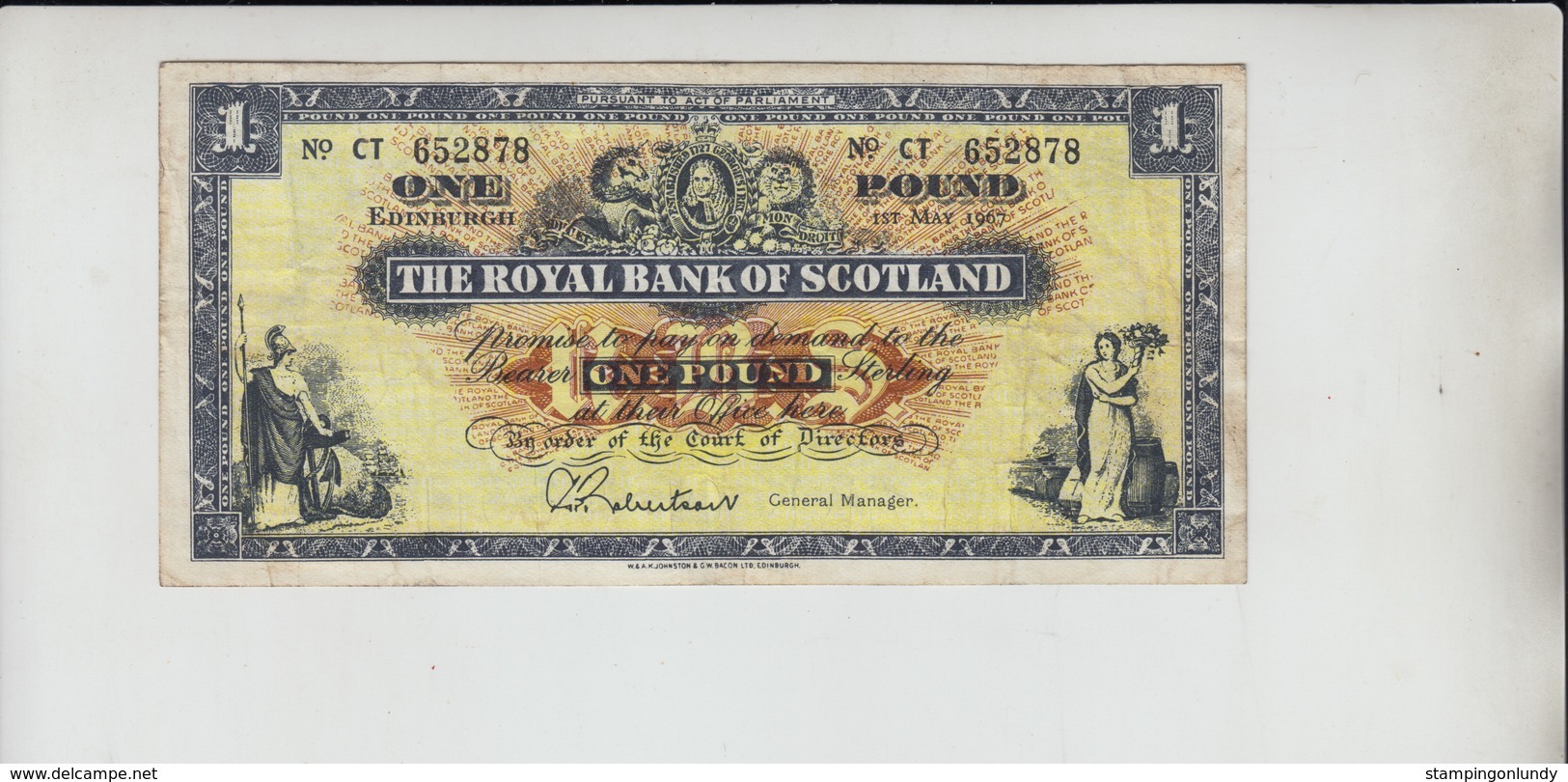 AB257. The Royal Bank Of Scotland £1 Banknote 1st May 1967 #CT652878  FREE UK P+P - 1 Pound