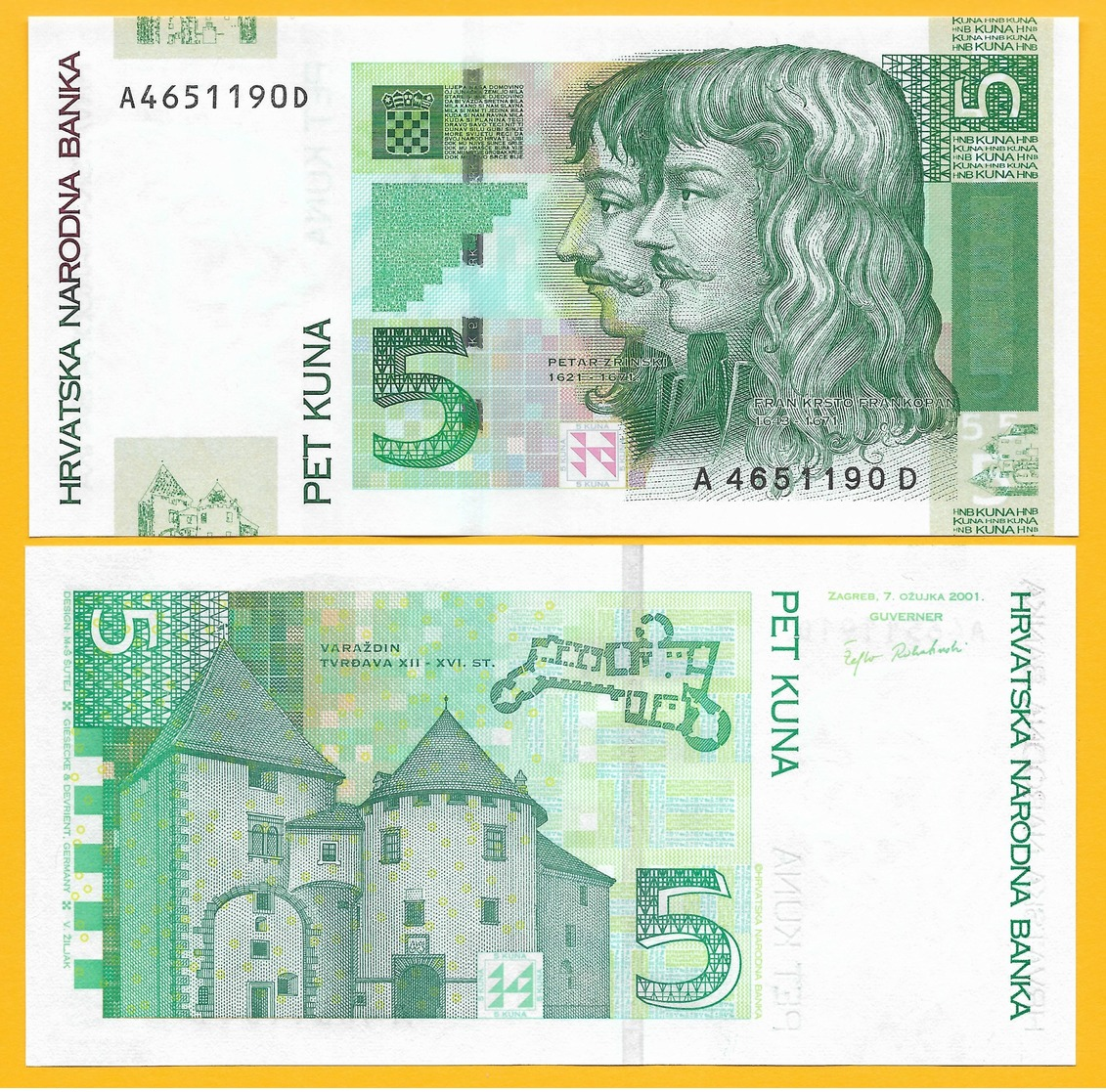 Croatia 5 Kuna P-37 2001 UNC Banknote - Croatia