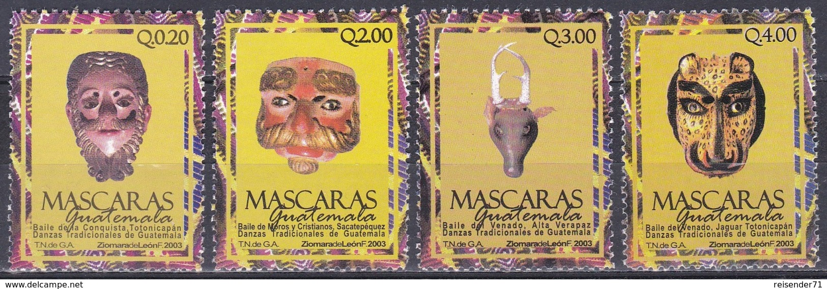 Guatemala 2003 Brauchtum Traditionen Folklore Traditions Tanzmasken Masken Masks Tanz Tanzen Dancing, Mi. 1387-0 ** - Guatemala