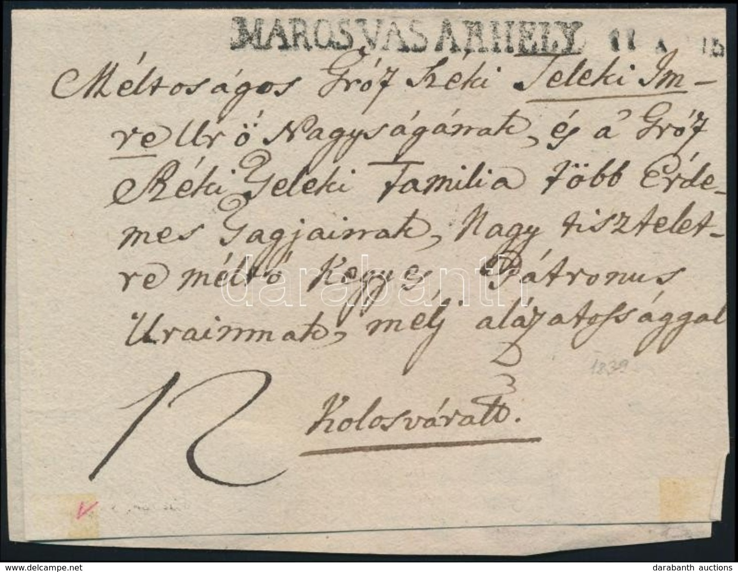 1939 Hiányos Levél (csak Elő és Hátlap) A Gróf Teleki Család Részére 12kr Portóval  'MAROSVÁSÁRHELY' - Kolozsvár - Autres & Non Classés