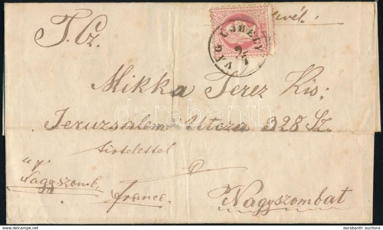 ~1870 Képbe Fogazott 5kr Levélen 'VÁG ÚJHELY' -'NAGY SZOMBAT' - Other & Unclassified