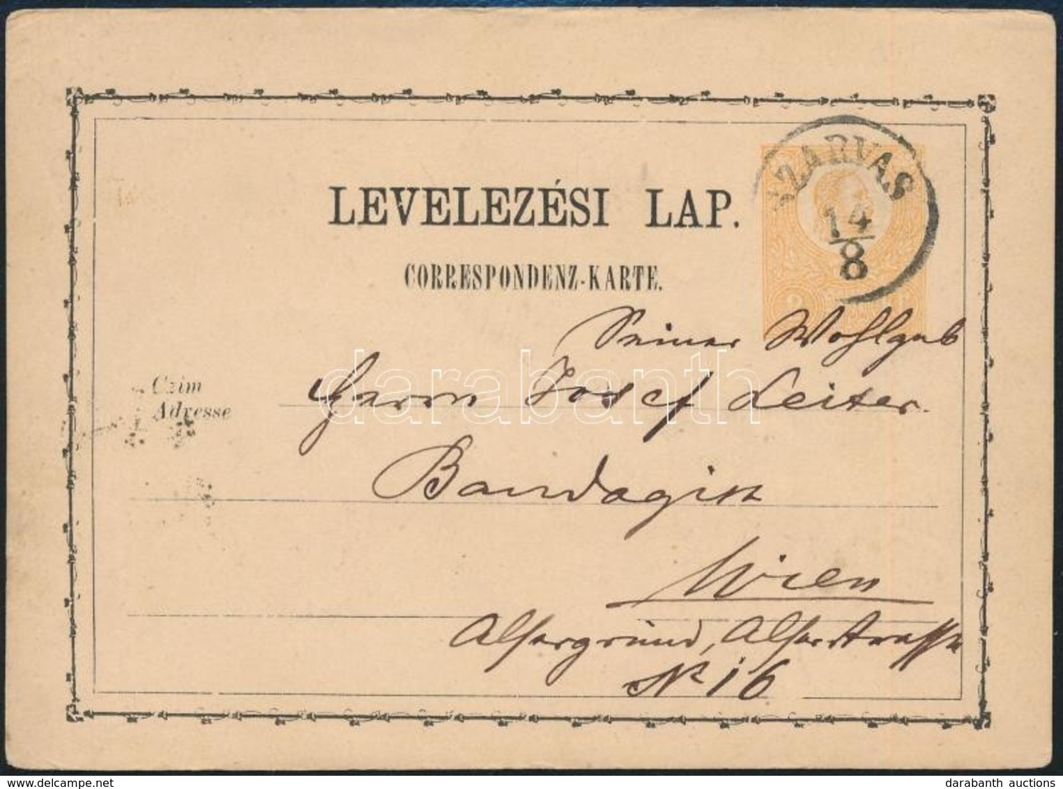 1872 2kr Díjjegyes Levelezőlap 'SZARVAS' - Other & Unclassified