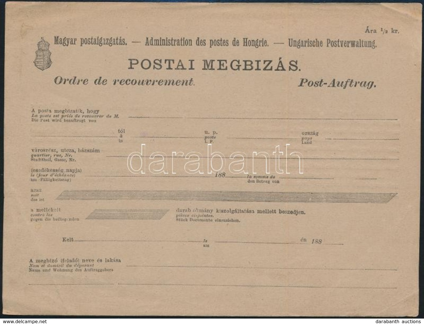 ~1880 Postai Megbízás 1/2 Kr - Andere & Zonder Classificatie