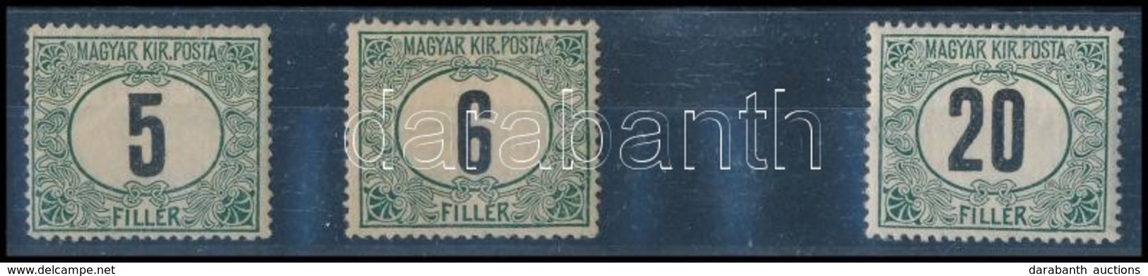 * 1908 Portó Sor 3 értéke, 1. Vízjelállás / 3 Values Of The Postage Due Set, Watermark Position 1 - Autres & Non Classés