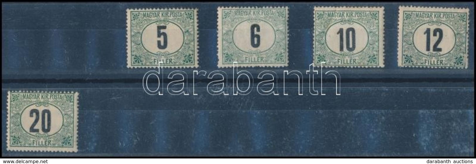 * 1908 Portó Sor 5 értéke, 3. Vízjelállás / 5 Values Of The Postage Due Set, Watermark Position 3 - Autres & Non Classés