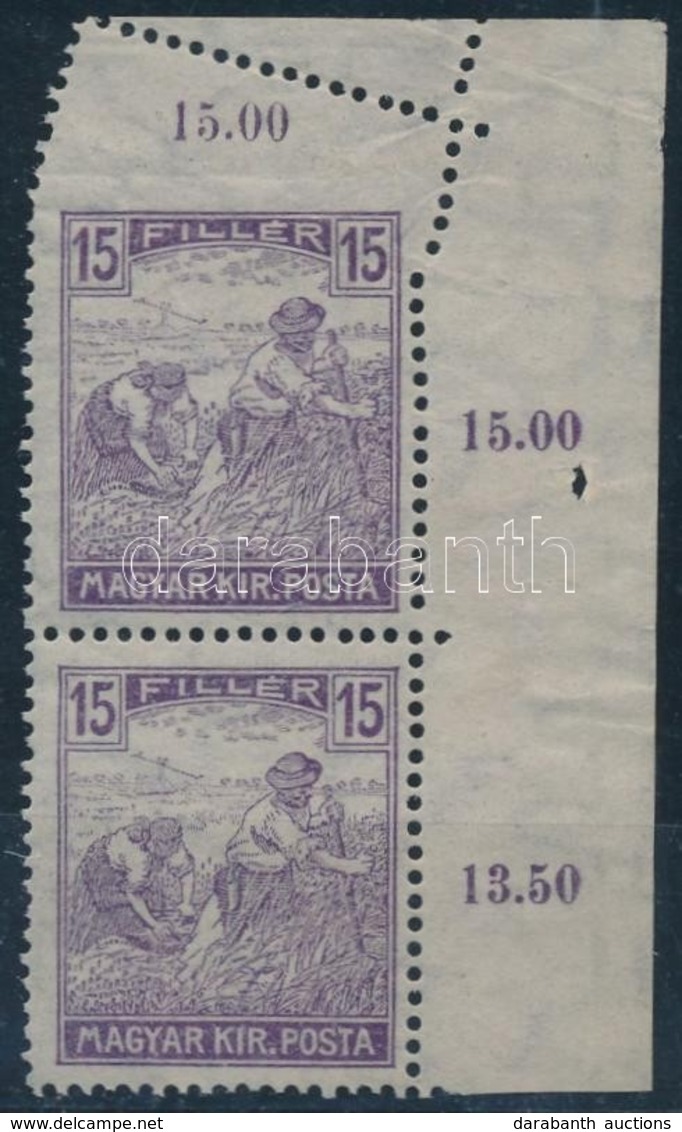 ** 1916 Arató 15f Pár Látványos Elfogazással / Mi 195 Pair With Shifted Perforation - Autres & Non Classés