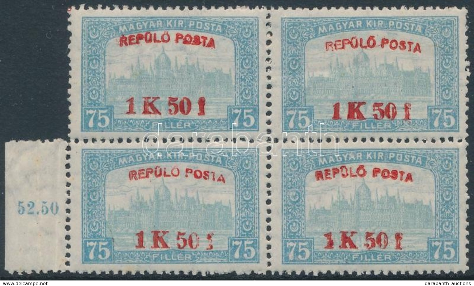 ** 1918 Repülő Posta 1 K 50f/75f F Négyestömb, Hamisítvány összehasonlító Célra - Andere & Zonder Classificatie