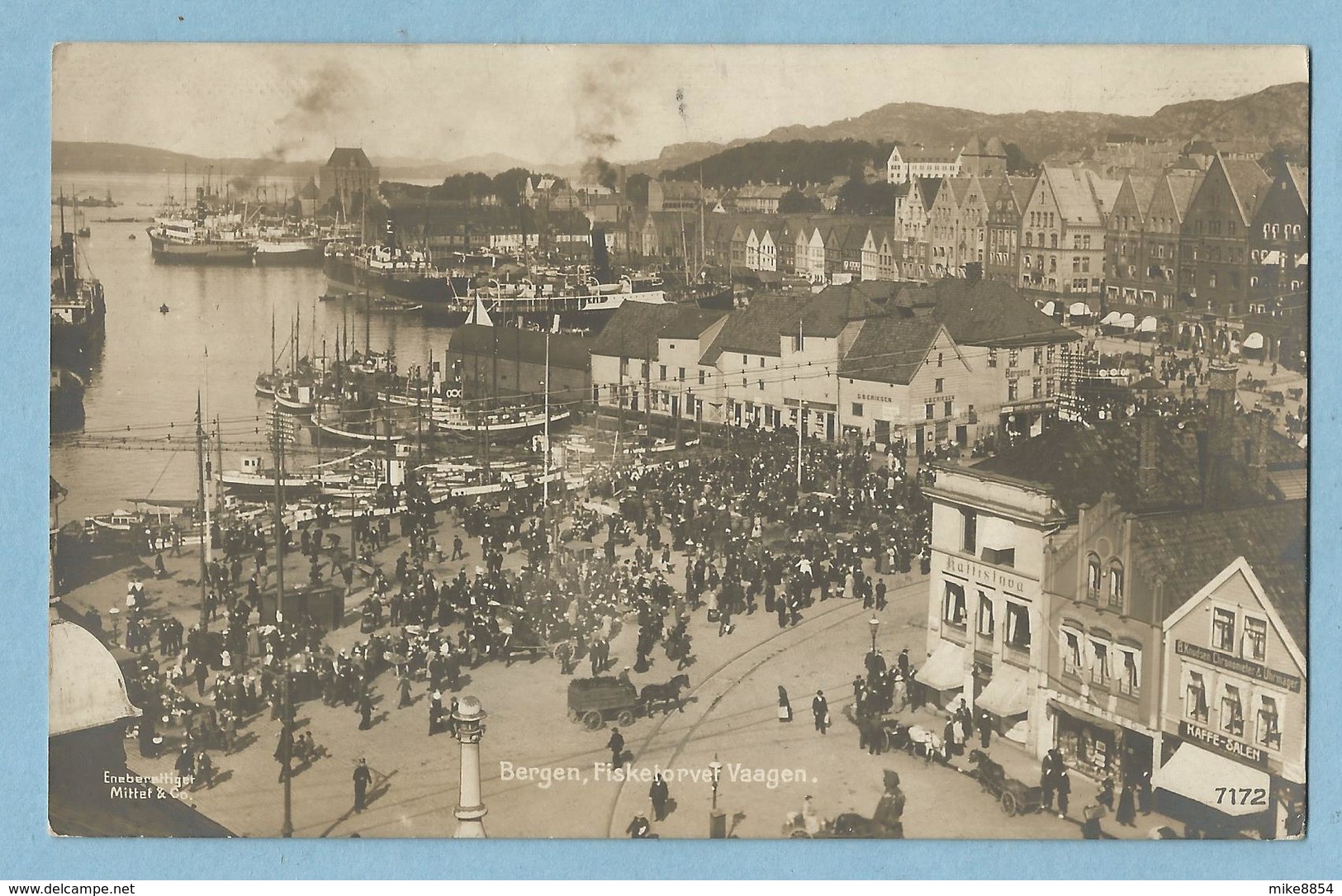 A085  Carte Photo   BERGEN (Norvège)  Fisketorvel Vaagen ...  Vers Le Havre 1916   +++++ - Norvège