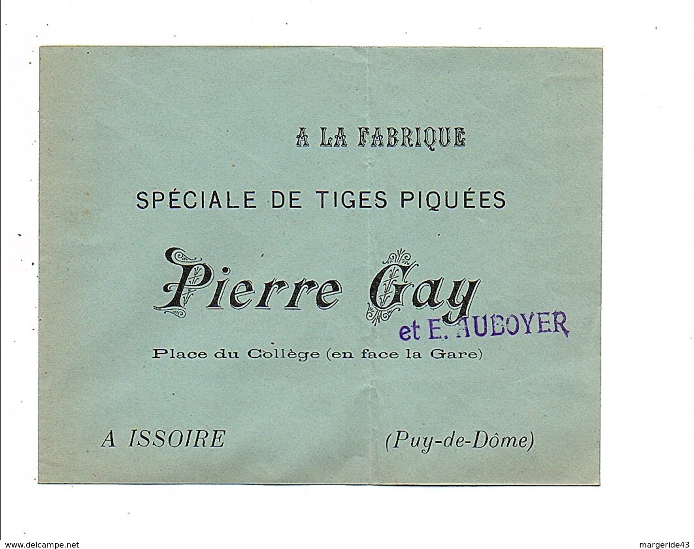 ENVELOPPE RETOUR PIERRE GAY TIGES PIQUEES à ISSOIRE PUY DE DOME - 1921-1960: Période Moderne