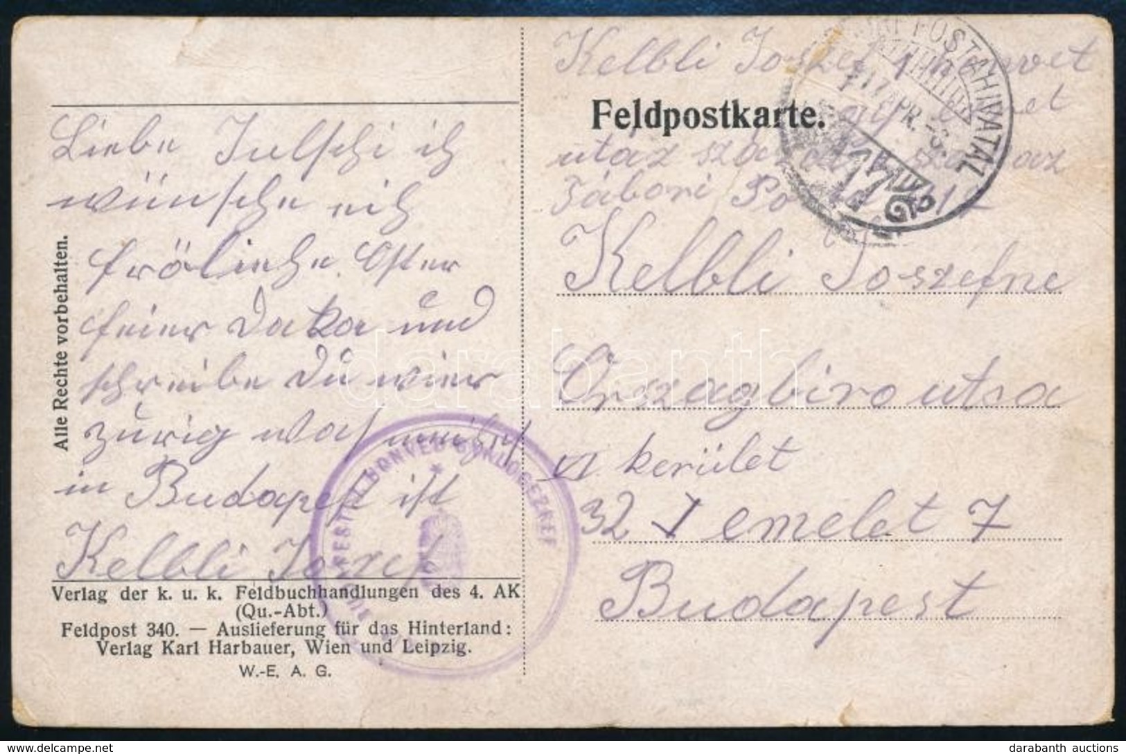 1917 Tábori Posta Képeslap / Field Postcard 'M.KIR. BUDAPESTI HONVÉD GYALOGEZRED' + 'TP 417' - Autres & Non Classés