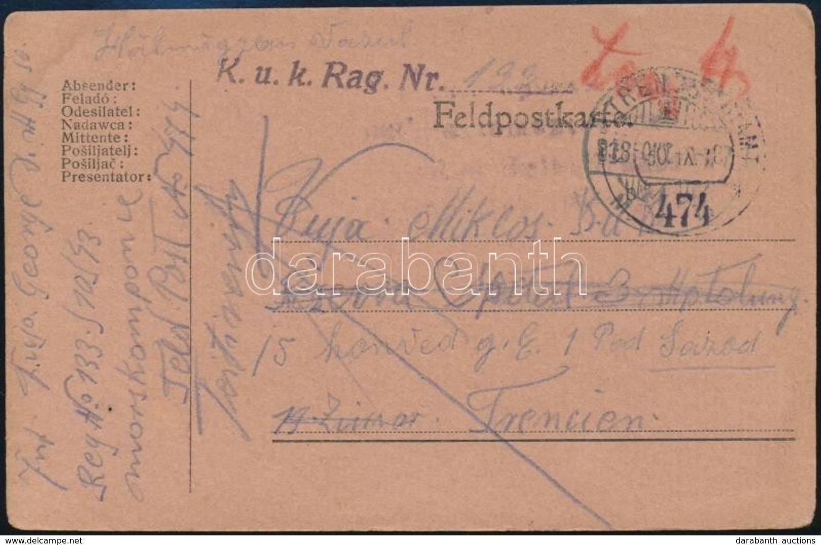 1918 Tábori Posta Levelezőlap 'FP 474 B' - Andere & Zonder Classificatie