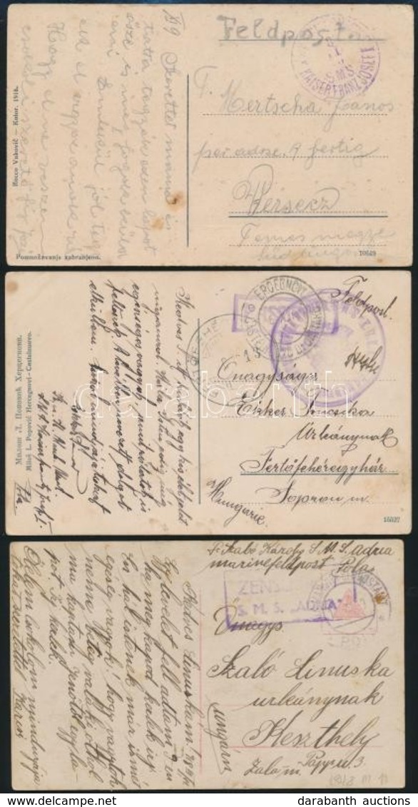 1916-1918 I. Világháborús Haditengerészeti Posta 3 Db Képeslapon - Other & Unclassified