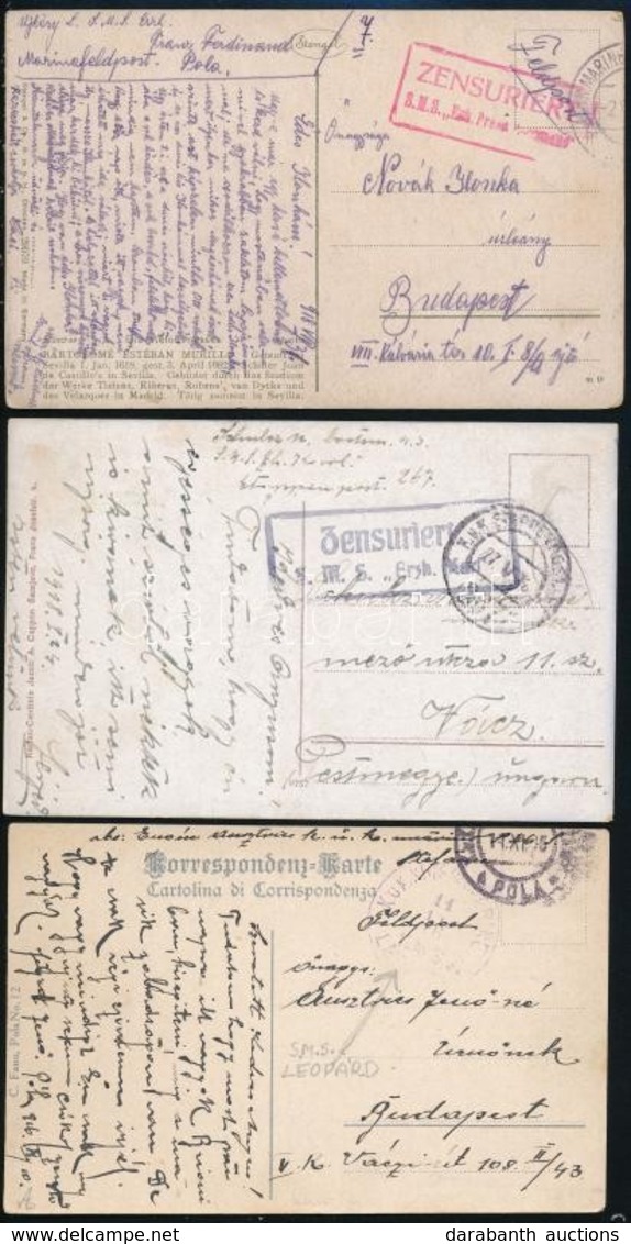 1916-1918 I. Világháborús Haditengerészeti Posta 3 Db Képeslapon - Autres & Non Classés