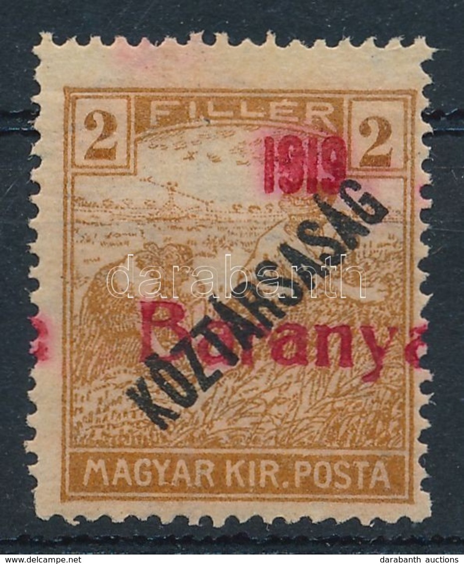 * Baranya 1919 Arató/Köztársaság 2f Próbanyomat Vörös Felülnyomással, Bodor Vizsgálójellel (30.000) (elfolyt Felülnyomás - Other & Unclassified