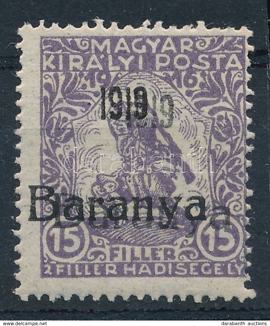 ** Baranya III. 1919 Hadisegély (III.) 15f Kettős Felülnyomással, Bodor Vizsgálójellel (45.000) (apró Törések) - Other & Unclassified