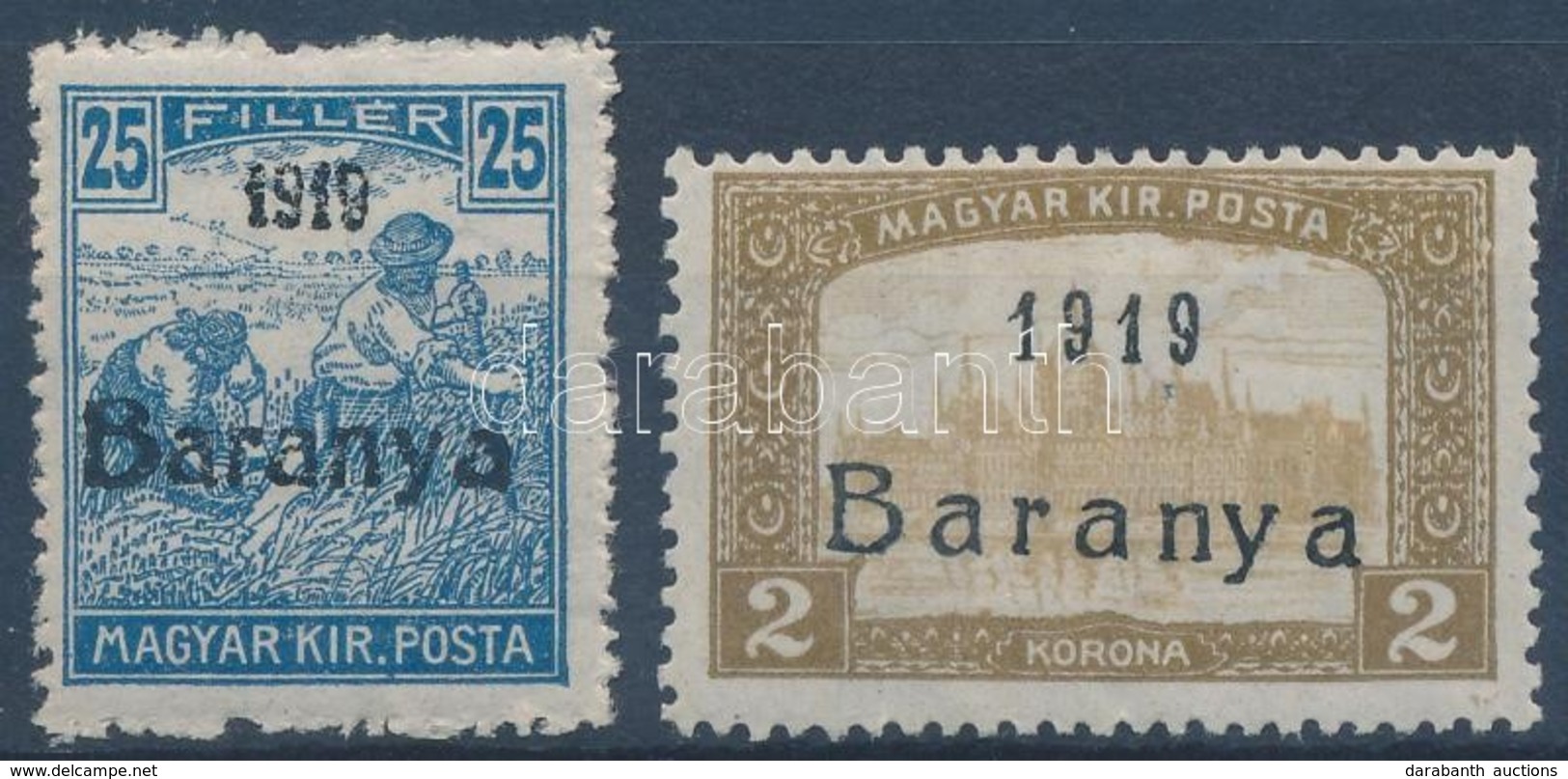 * Baranya I. 1919 Arató 25f és Parlament 2K Antikva Számokkal, Garancia Nélkül (**16.800) - Other & Unclassified