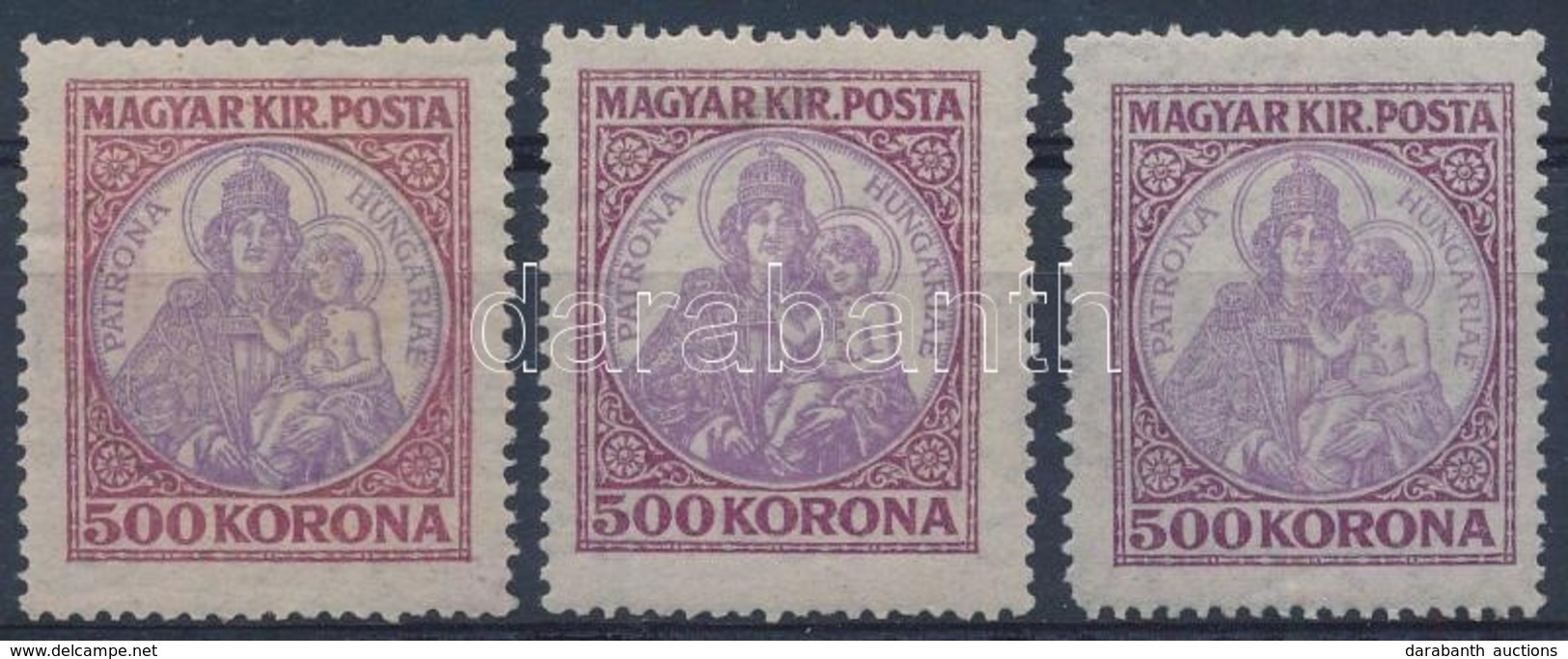 ** * 1921/25 Koronás Madonna 3 Féle 500K Bélyeg, Különféle Színek (piros, Bordó, Lila) - Andere & Zonder Classificatie