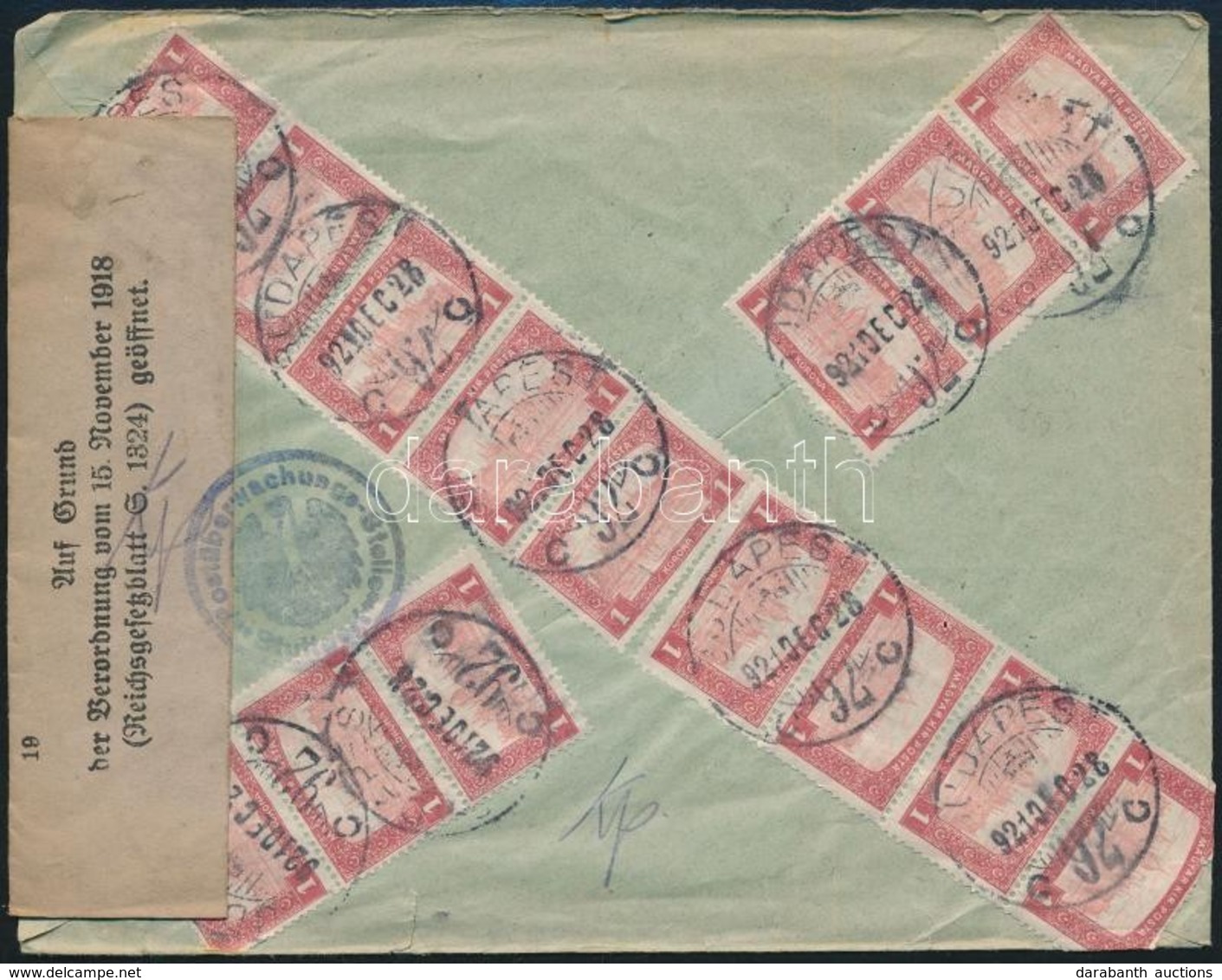 1921 Ajánlott Levél Németországba 15 X 1K Bérmentesítéssel, Cenzúrajeggyel - Other & Unclassified