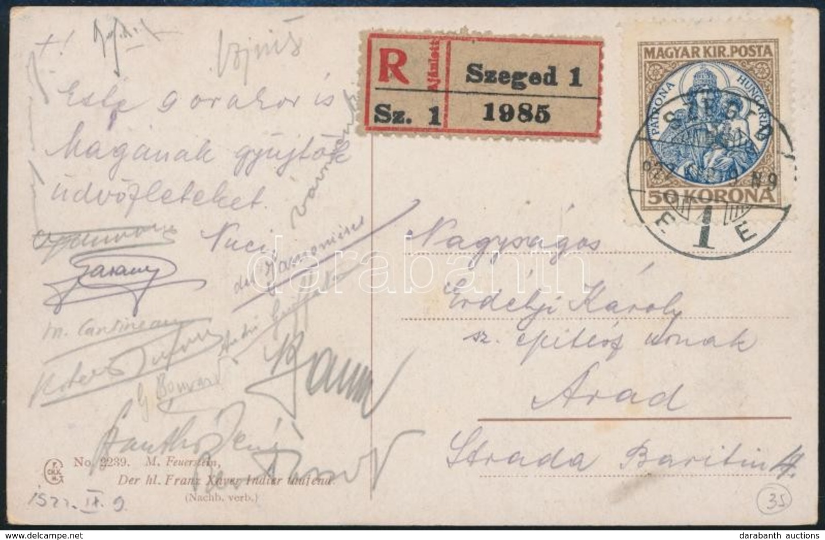 1922 Ajánlott Képeslap Koronás Madonna 50K Bérmentesítéssel - Other & Unclassified