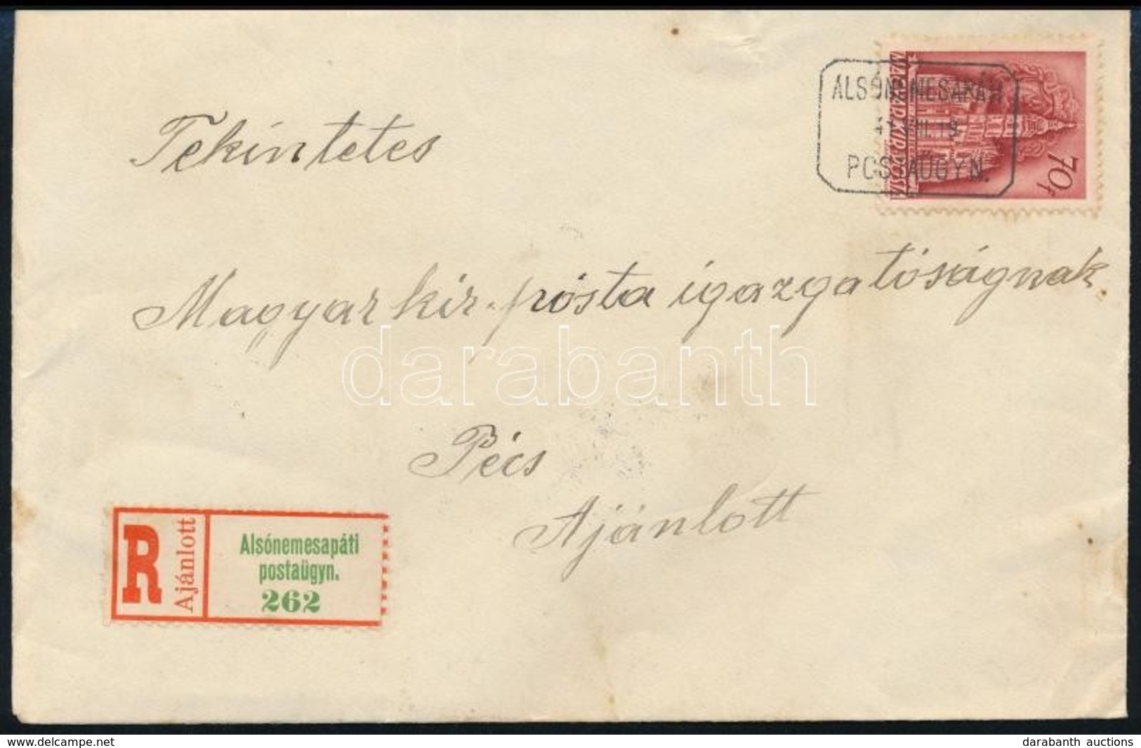 1941 Ajánlott Levél ALSÓNEMESAPÁTI Postaügynökségi Bélyegzéssel / Registered Cover With Postal Agency Postmark - Andere & Zonder Classificatie