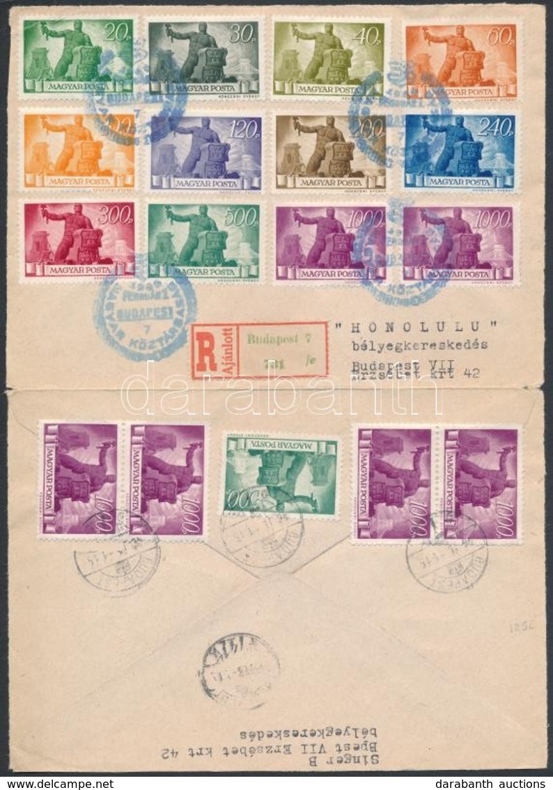 1946 Helyi Ajánlott Levél 17 Bélyeges Bérmentesítéssel Kék Alkalmi Bélyegzéssel / Local Registered Cover With 17 Stamps, - Andere & Zonder Classificatie