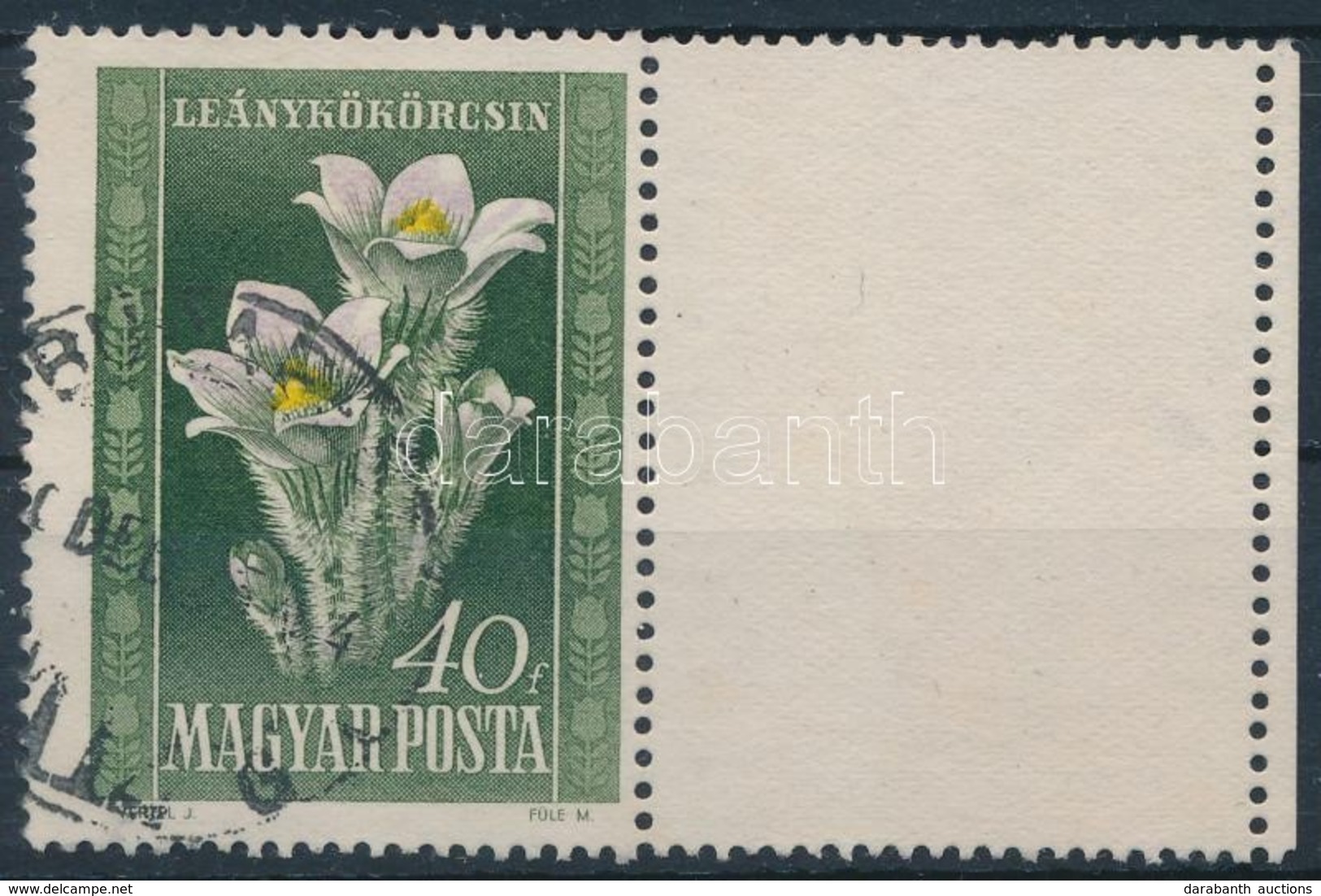 O 1950  Virág (I.) 40f  Jobb Oldali üres Mezővel - Autres & Non Classés