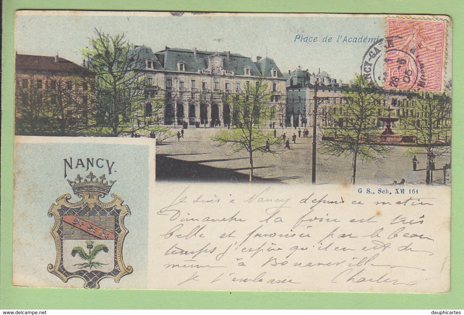 NANCY : Place De L'Académie. Blason. Dos Simple. 2 Scans. Edition G S Seb - Nancy