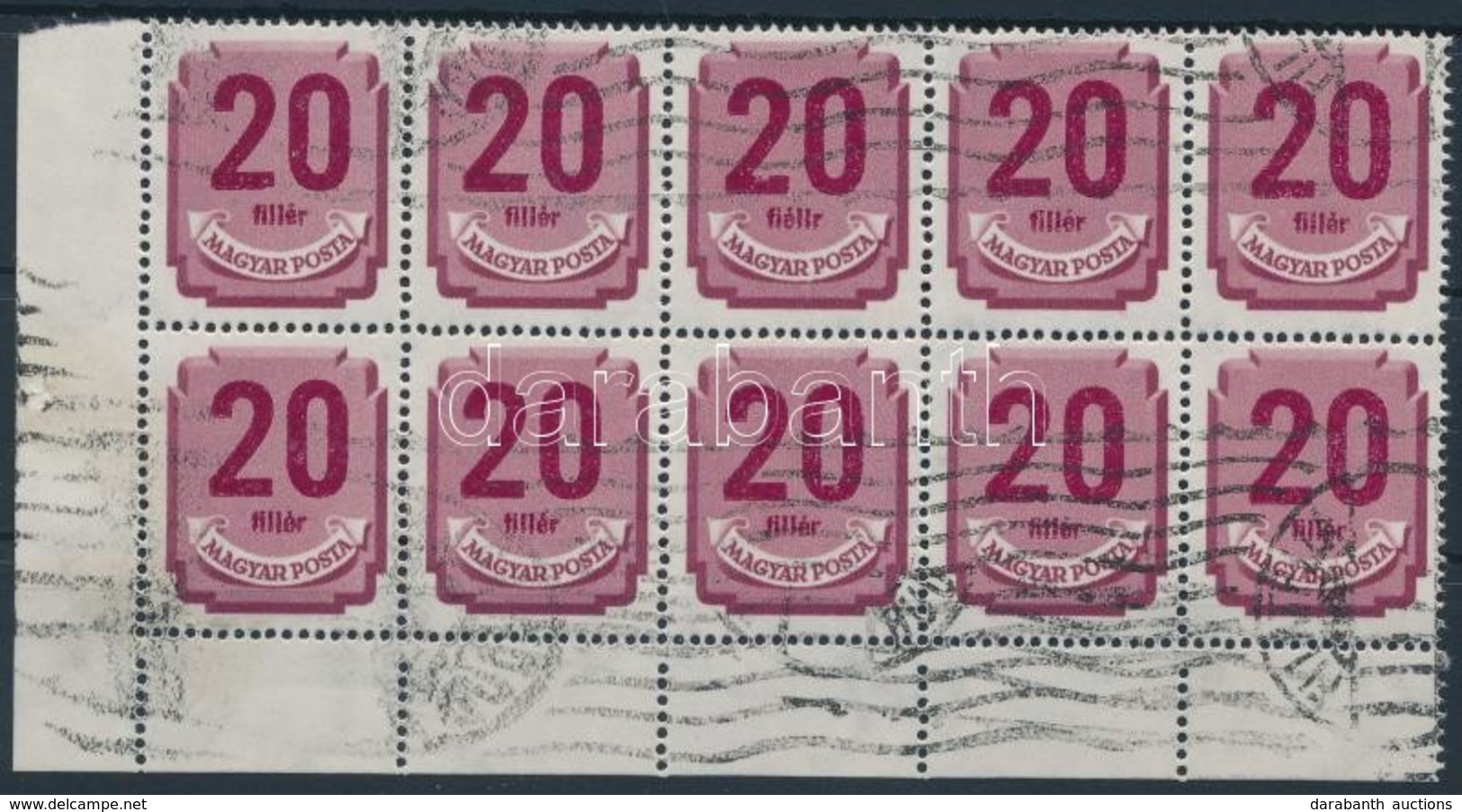 O 1950 Portó 20f ívsarki Tízestömb, Benne ,,fiéllr' Szedési Hiba - Other & Unclassified