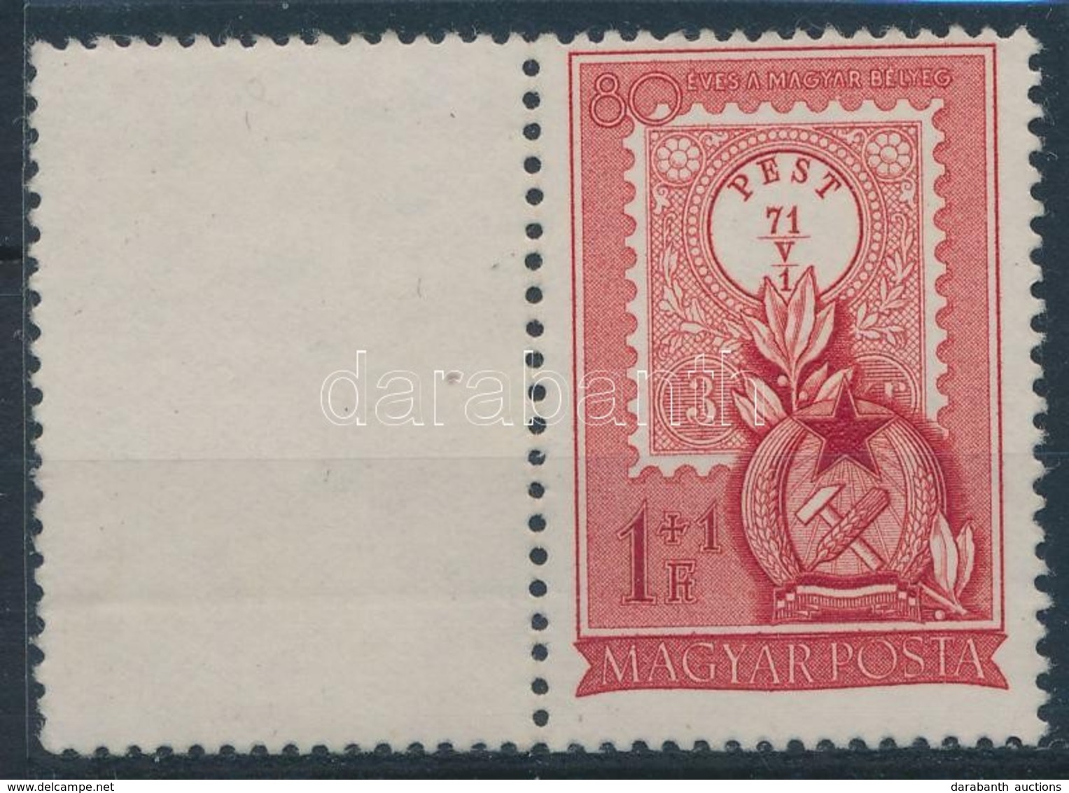 ** 1951 80 éves A Magyar Bélyeg 1 Ft üresmezővel A Bal Oldalon (9.000) - Other & Unclassified