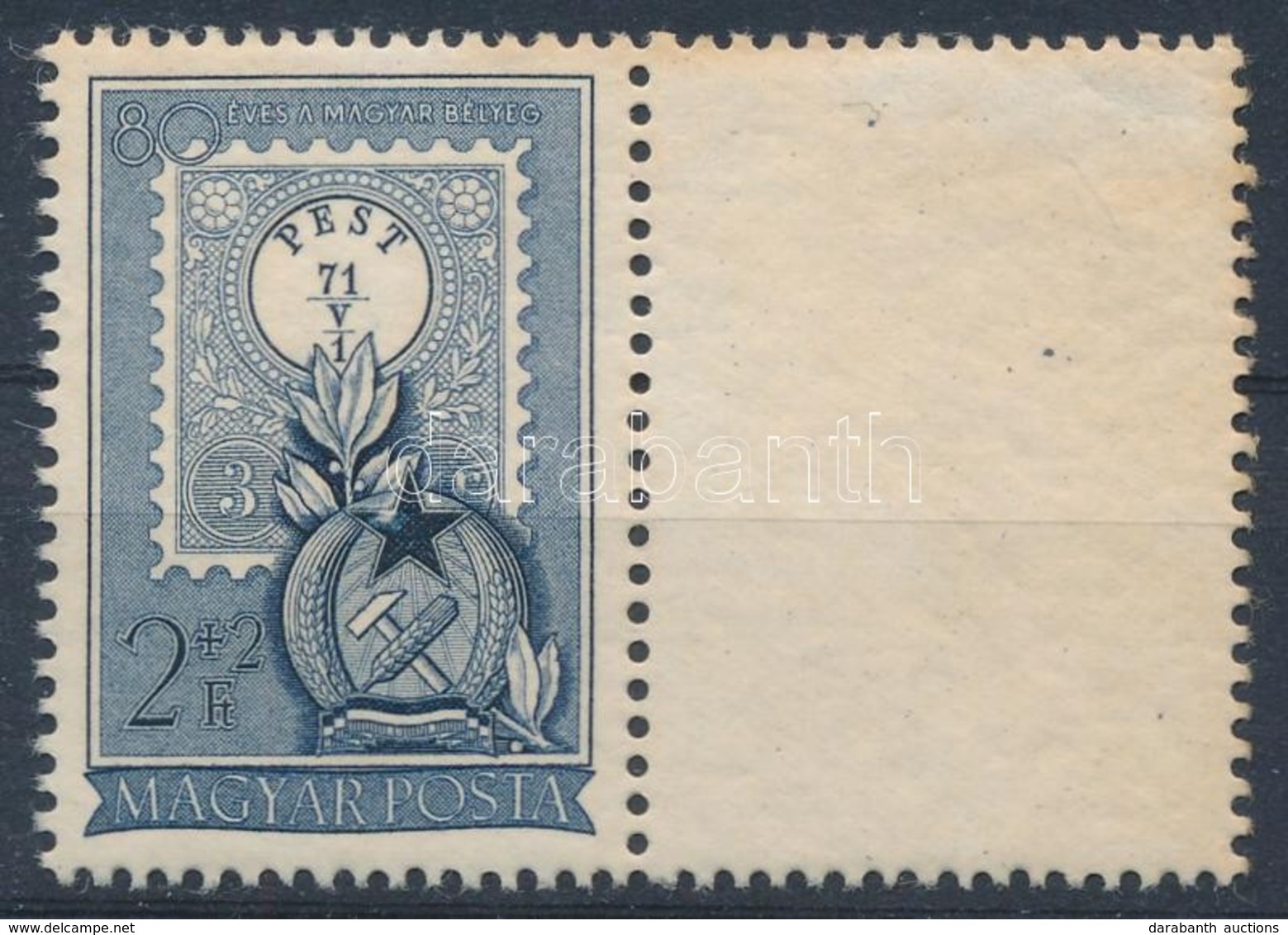 ** 1951 80 éves A Magyar Bélyeg 2Ft Jobb Oldalon üres Mezővel (8.000) (rozsda / Stain) - Autres & Non Classés