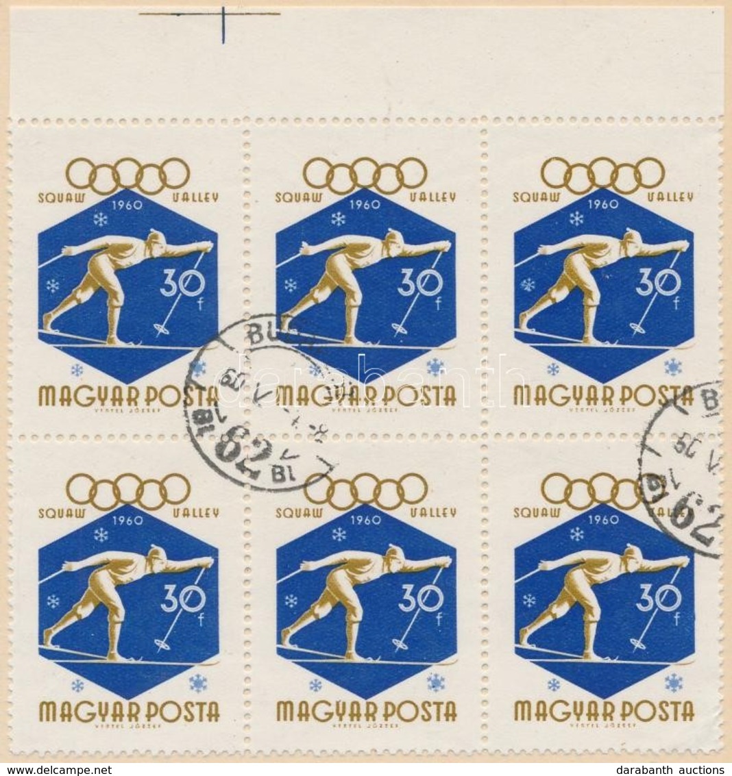 O 1960 Téli Olimpia 30f ívszéli 6-os Tömbben, Benne 'pólyás Ujj' Tévnyomat - Andere & Zonder Classificatie