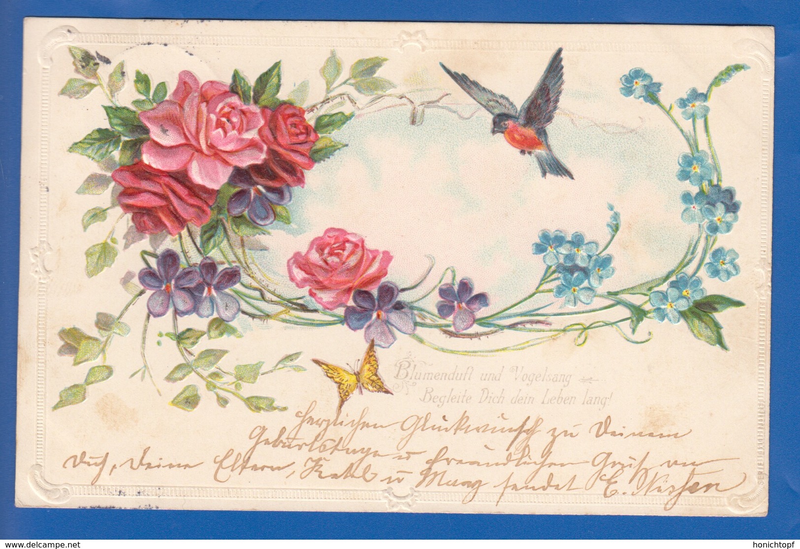 Blumen; Fleurs; Art Nouveau; Prägekarte; Gaufrée; 1902 Stempel Bredstedt - Blumen