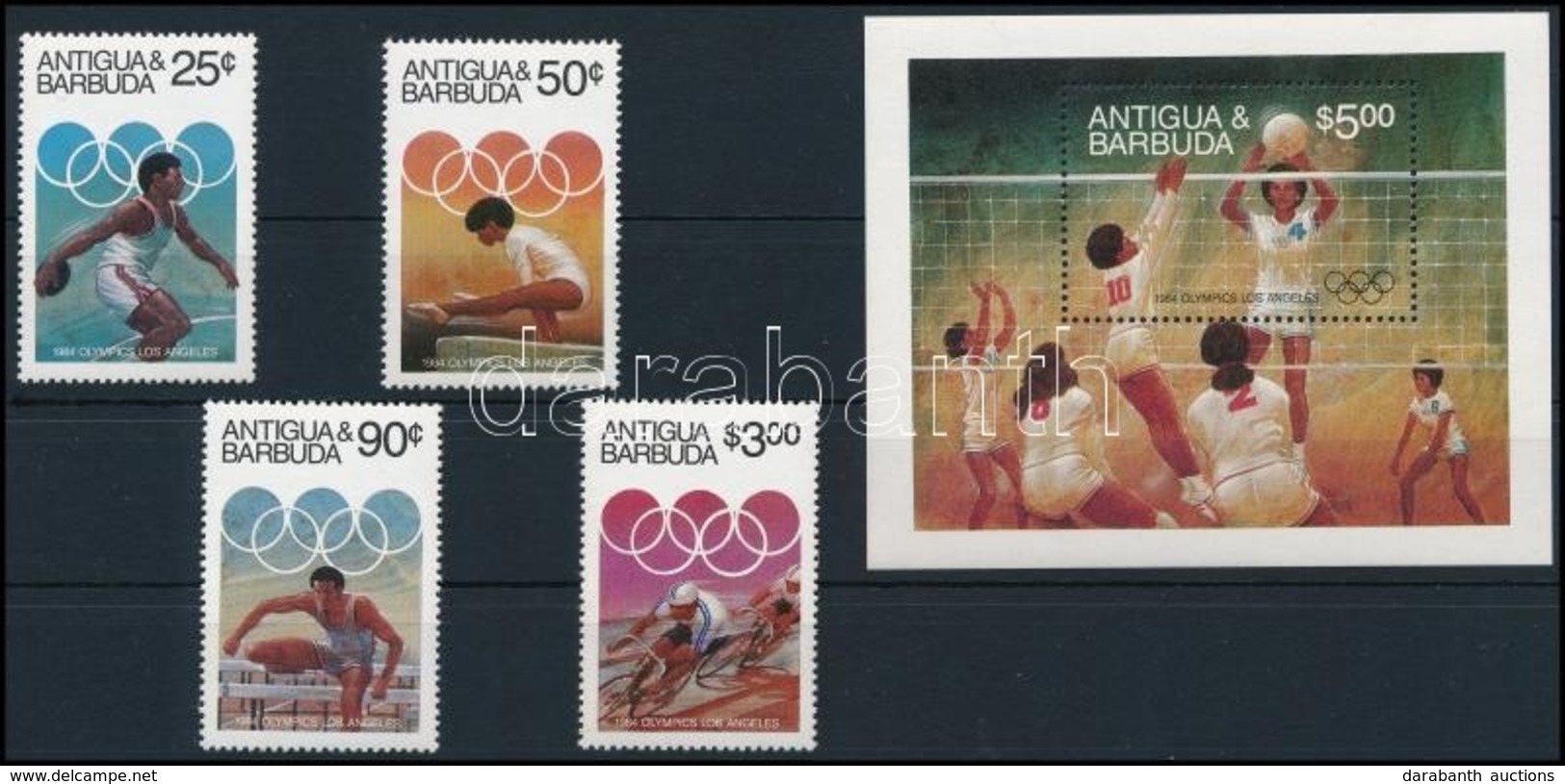 ** 1984 Nyári Olimpia, Los Angeles Sor + Blokk,
Summer Olympic, Los Angeles Set + Block
Mi 751-754 + 74 - Andere & Zonder Classificatie