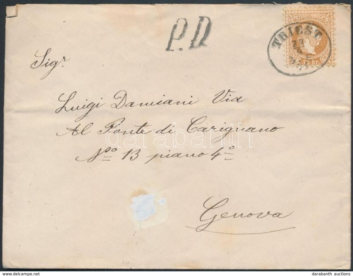 1871 15kr Levélen 'TRIEST' - 'GENOVA' - Other & Unclassified