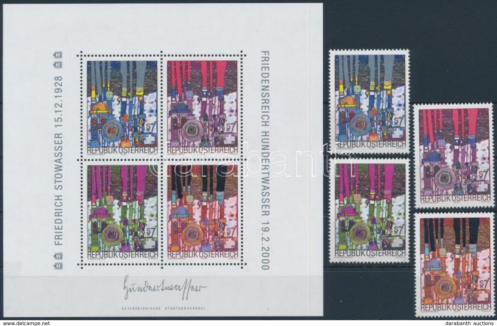 ** 2000 Friedensreich Hundertwasser Sor + Blokk,
Friedensreich Hundertwasser Set + Block
Mi 2318-2321 + Mi 15 - Autres & Non Classés