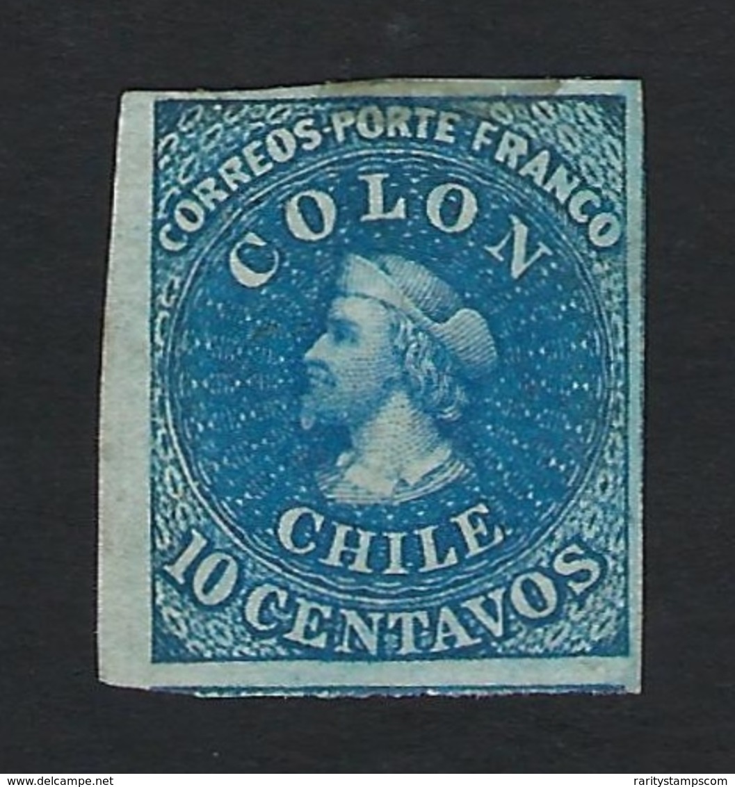 CHILE 1861 COLUMBUS ISSUE 10c BLUE - Chile