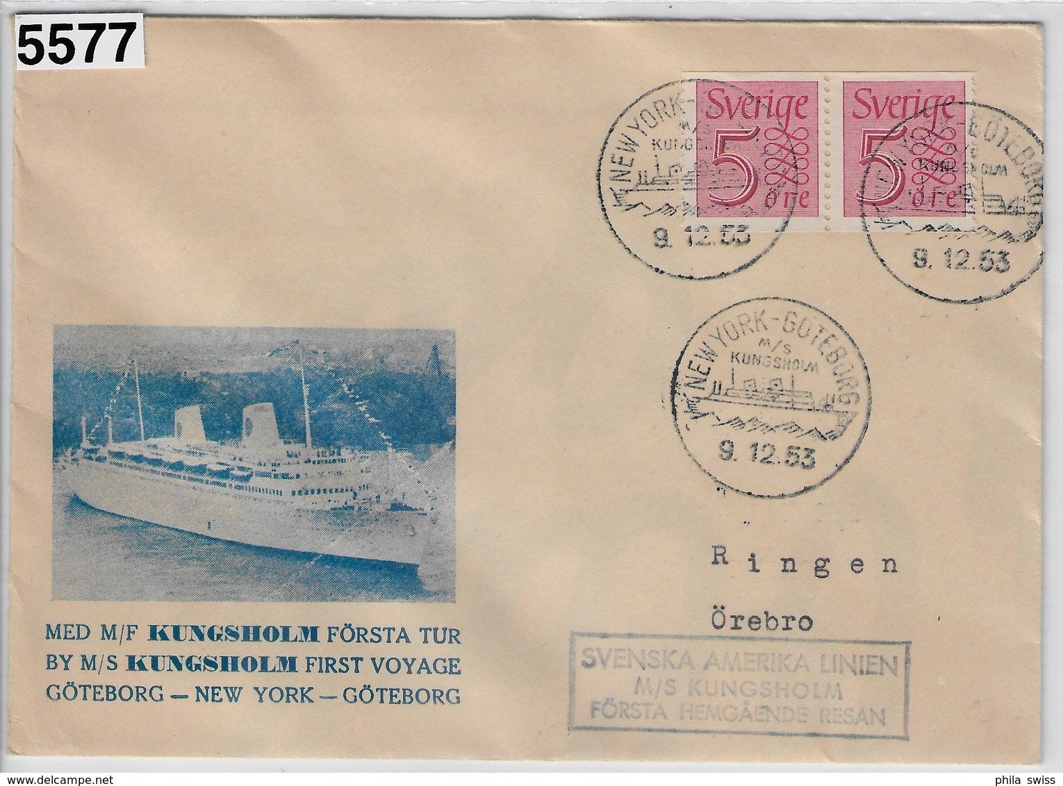 New York-Göteborg Svenksa Amerika Linien M/S Kungsholm  Första Hemgäende Resan 9.12.1953 Illustriert - Marittimi