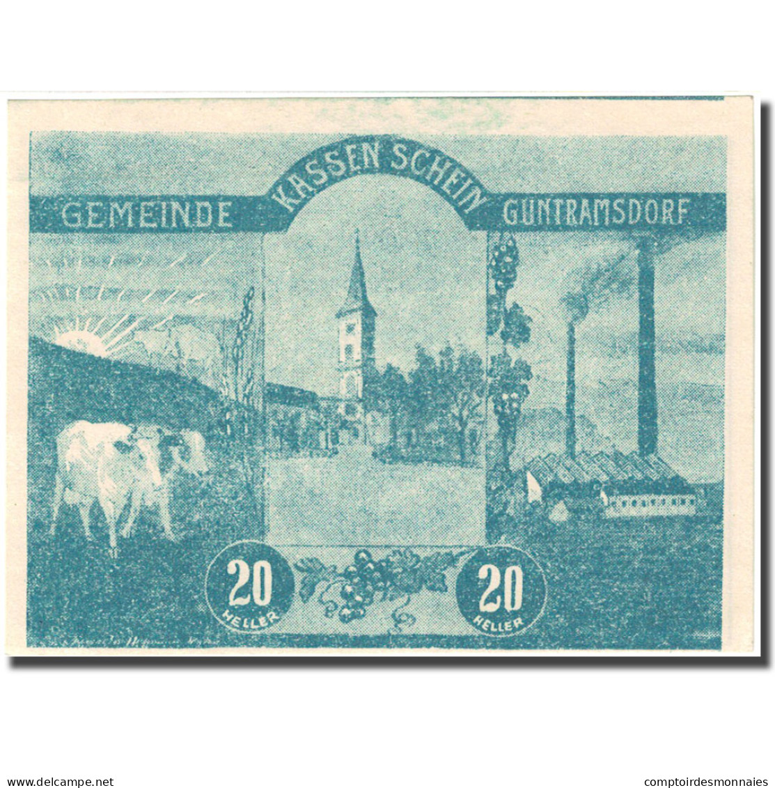 Billet, Autriche, Guntramsdorf, 20 Heller, Village, 1920 SPL Mehl:FS 310a - Autriche