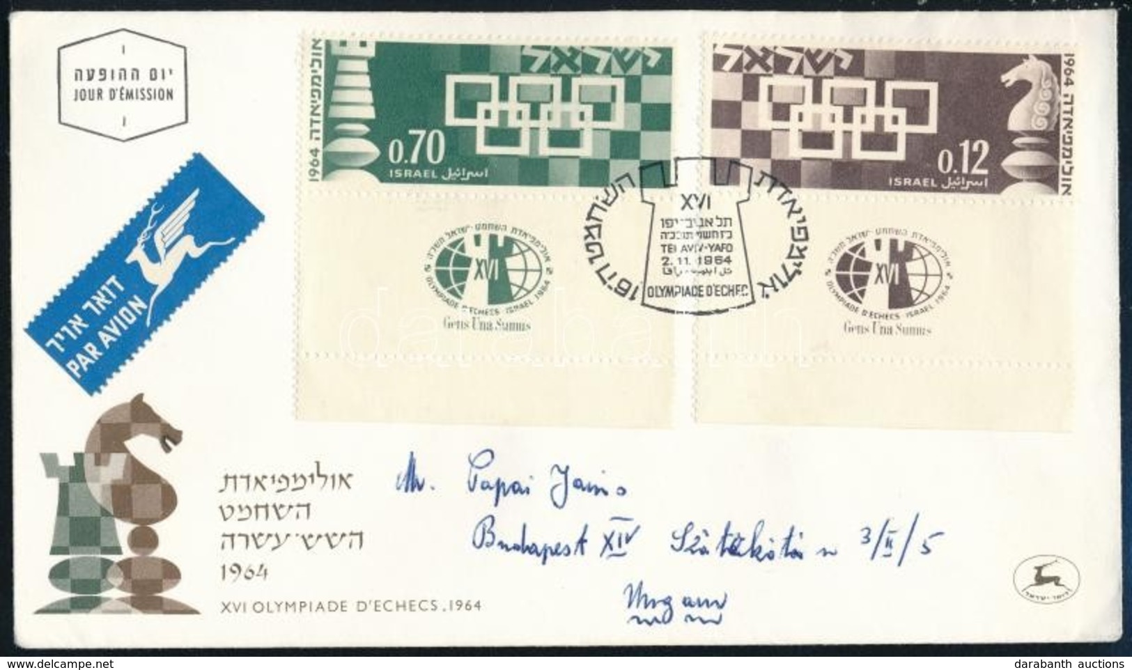 1964 Sakkolimpia Tabos Sor Mi 312-313 FDC-n - Andere & Zonder Classificatie