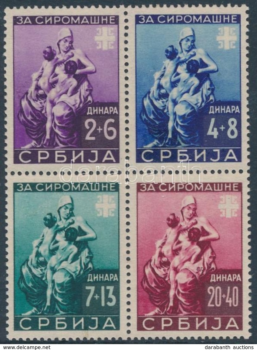 ** Szerbia 1942 Mi 82-85 Az Utolsó értéken Az Anya Bal Térdén Található A Tervező Neve / Mi 85I Plate Variety ( Mi EUR 8 - Autres & Non Classés