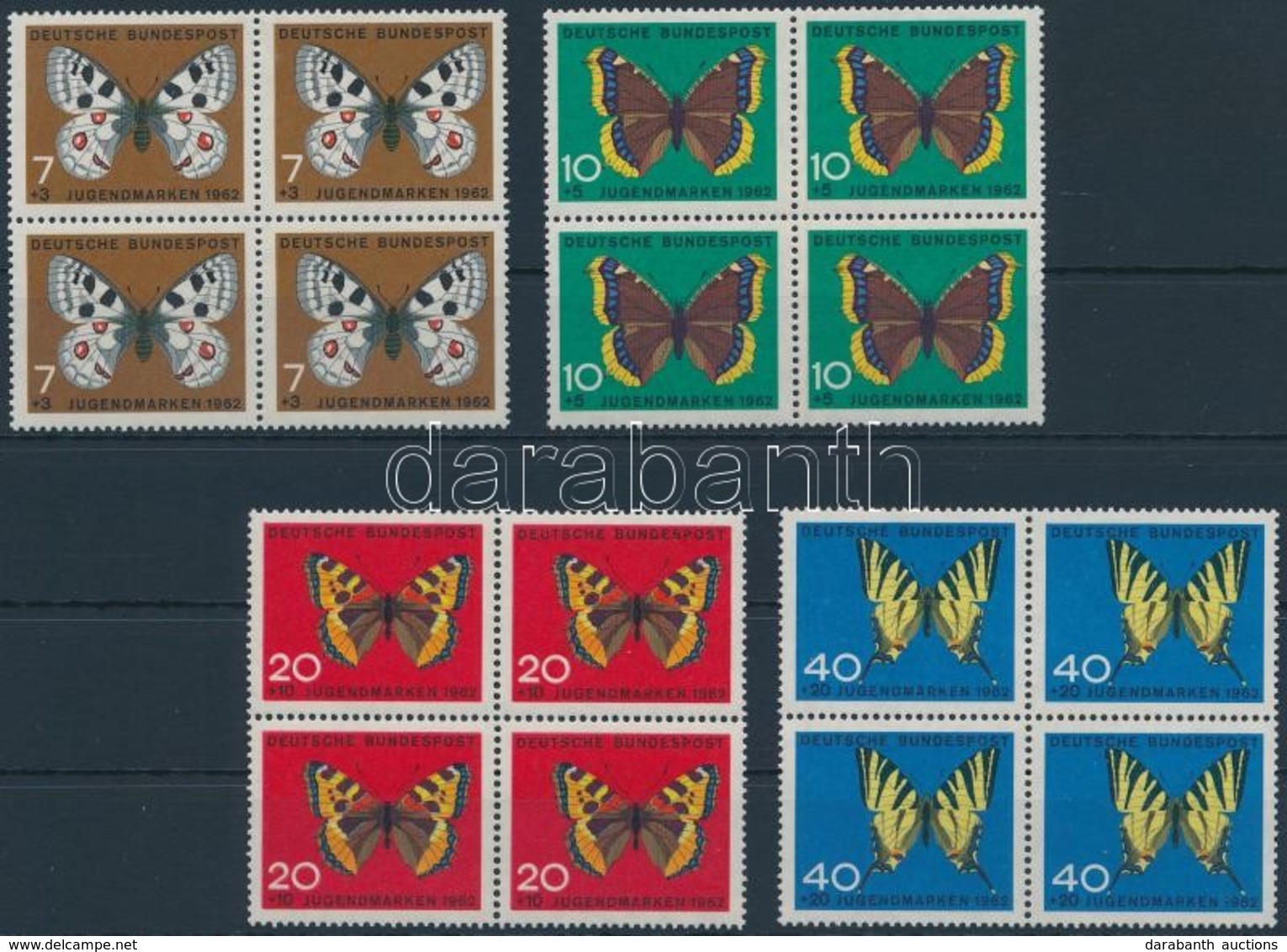 ** 1962 Lepkék Sor Négyestömbökben,
Butterlies Set In Blocks Of 4
Mi 376-379 - Other & Unclassified