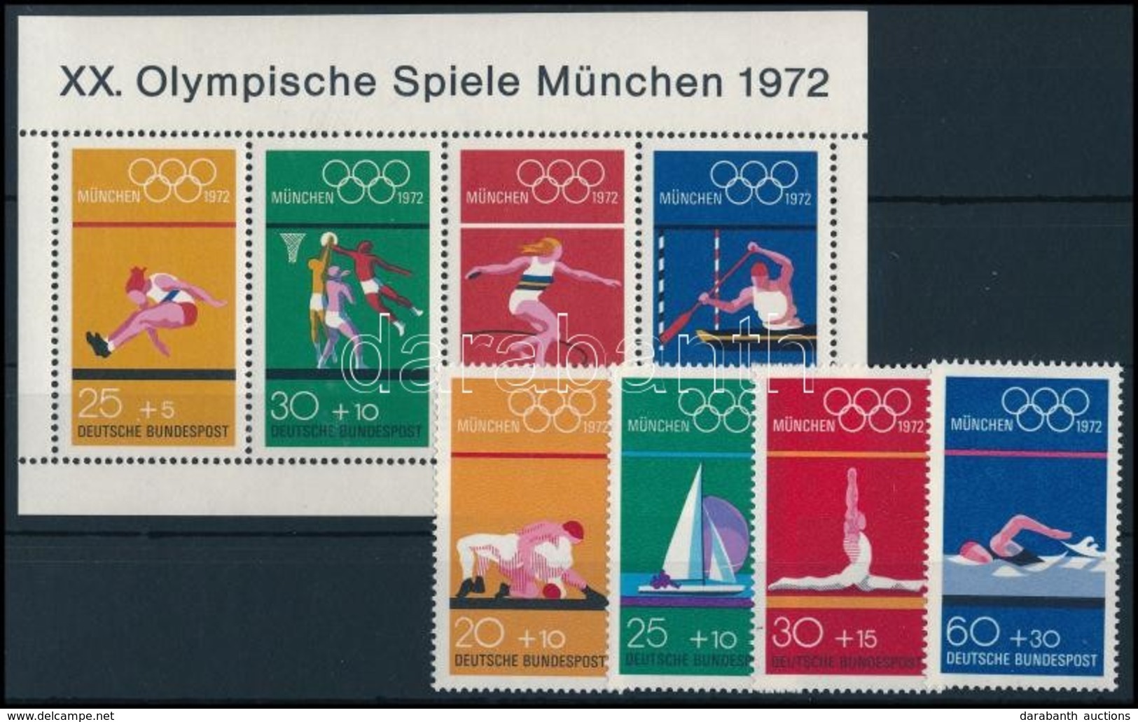 ** 1972 Olimpia Sor + Blokk,
Olympics Set + Block
Mi 719-722 + Mi 8 - Autres & Non Classés