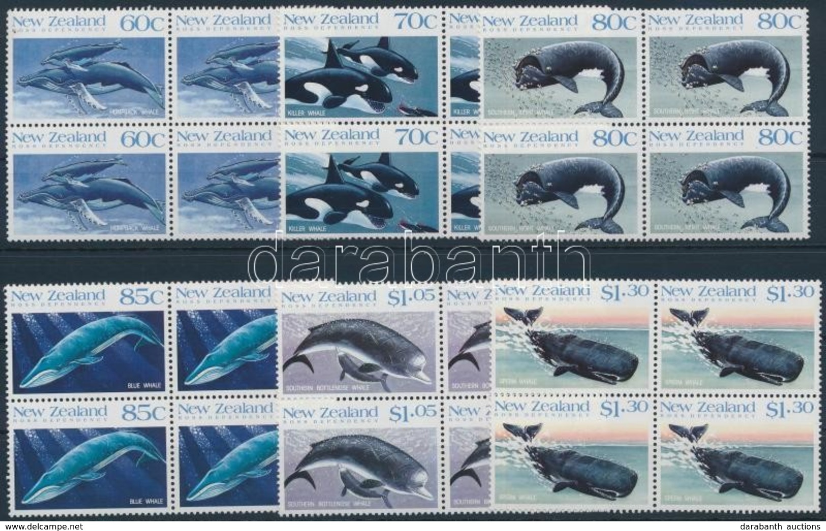 ** 1988 Bálnák Sor Négyestömbökben,
Whales Set In Blocks Of 4
Mi 1056-1061 - Autres & Non Classés