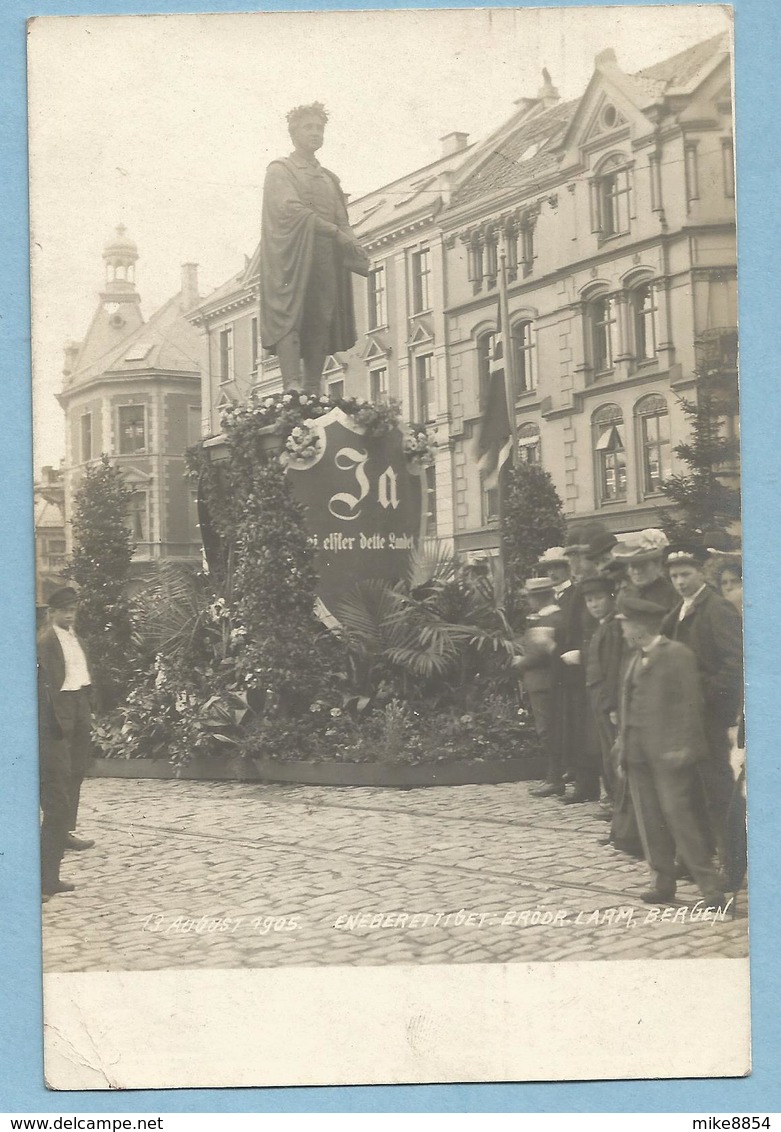 A085  Carte Photo   BERGEN (Norvège) 13 AUGUST 1905 ENEBERETIGET : BRÖOR-LARM  Au Journal Du Havre  ++++ - Norvège