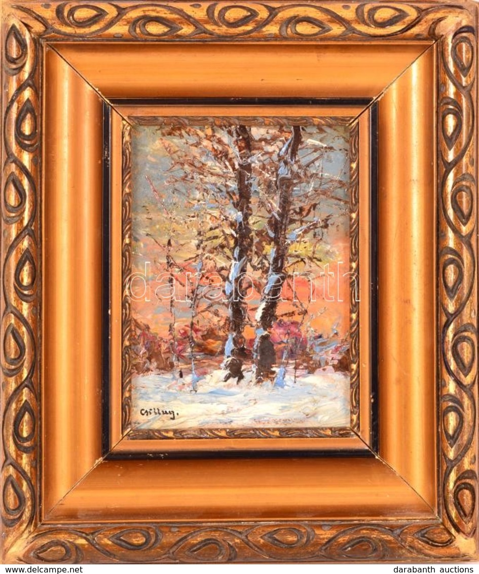 Csillag Jelzéssel: Téli Fák. Olaj, Karton, Keretben, 16×12 Cm - Autres & Non Classés