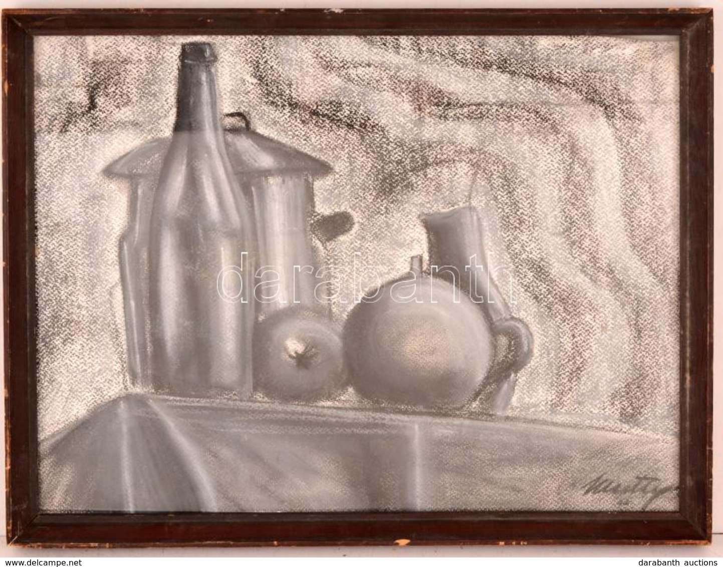 Kmetty Jelzéssel: Asztali Csendélet. Szén, Papír, üvegezett Keretben, 34×45 Cm - Andere & Zonder Classificatie